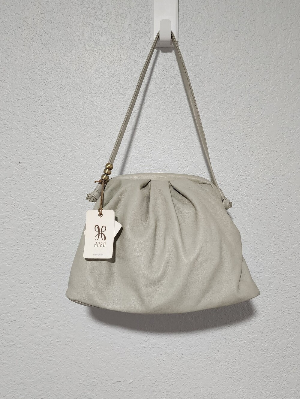 HOBO Leather Pleated Adalyn Frame Pouch Shoulder Bag Slouchy Grey Boho NWT